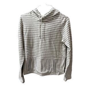 J. Crew Nautical Gray Striped V Neck Beach Hoodie Sweater Size M 100% Cotton